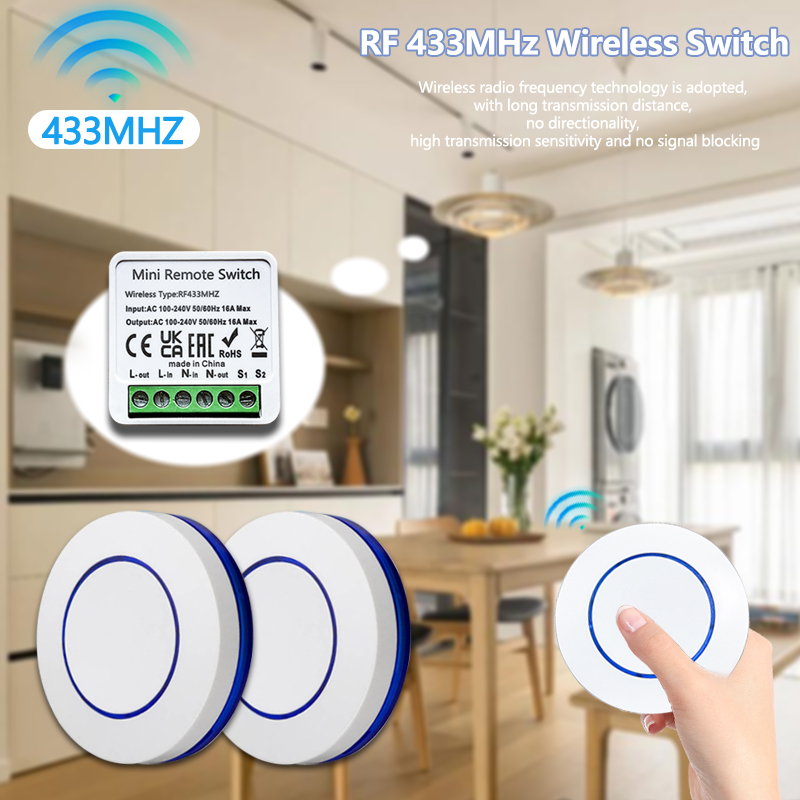 Szaoju 10A リレー受信機 433HMz ワイヤレスライトスイッチ RF ラウンドボタンリモート 110V 220V 230V ミニモジュール LED ランプコントローラ