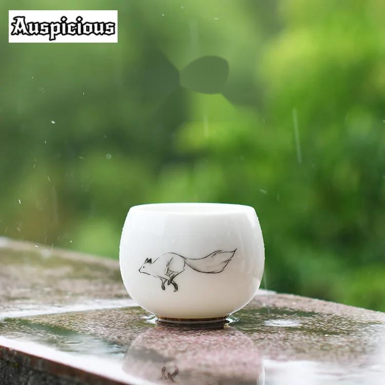 120 ミリリットルクリエイティブインクキツネティーカップエレガントな白磁茶ボウルフレグランスカップコーヒーマグマスターカップ食器アクセサリークラフト