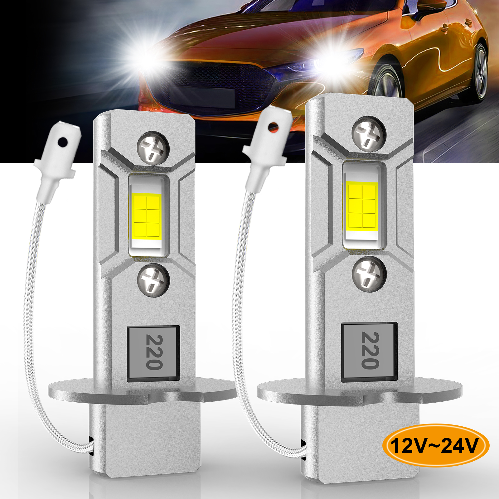 2 個 H3 LED ヘッドライト電球 Canbus ファンなしハイビーム 6500K ホワイト 3000K イエロー車トラック LED フォグライトドライビングランプ DRL 12V-24V