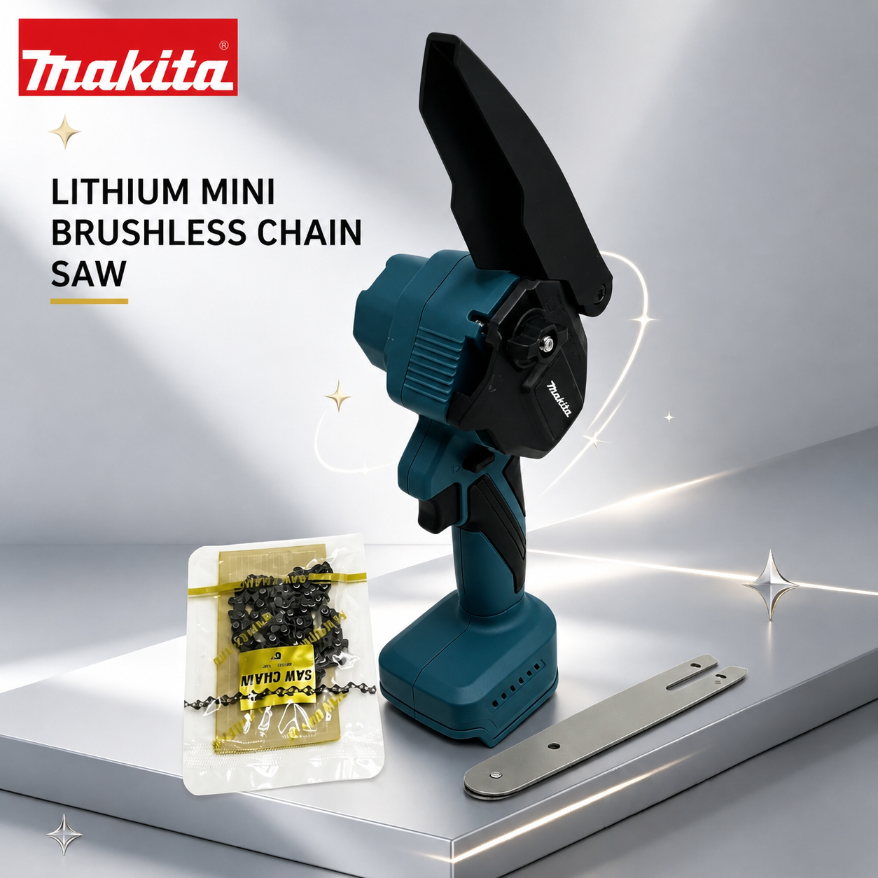 マキタ 4 インチチェーンソー電動ソーハンドヘルドポータブル木材伐採チェーンソー 12V リチウム電池用庭剪定電動ツール