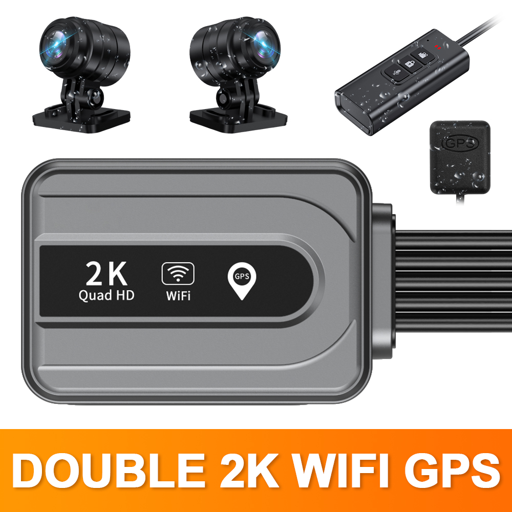 デュアル 2K スクリーンなしオートバイ DVR フルボディ防水モトカメラ WiFi GPS ダッシュカムフロントリア運転ビデオレコーダーブラックボックス