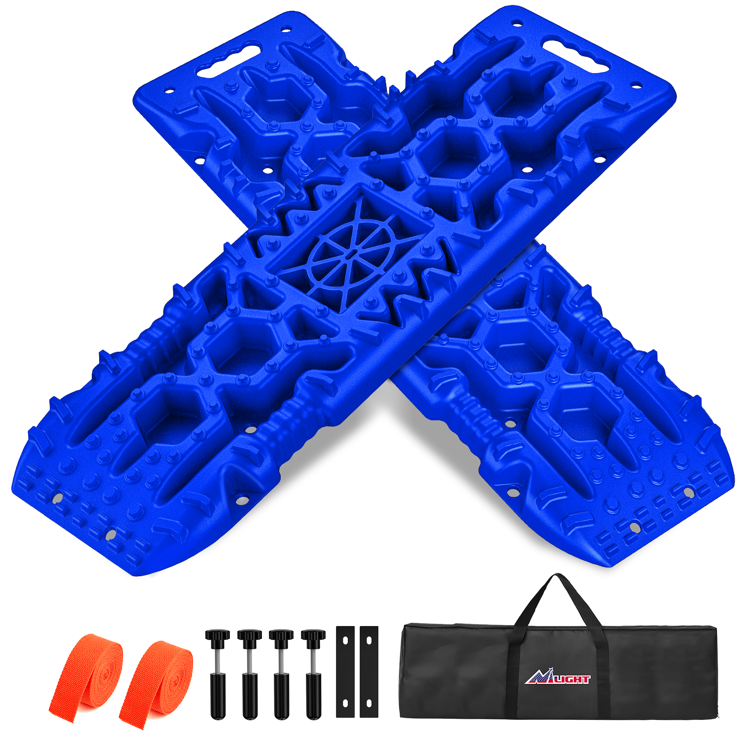 Nilight Recovery オフロード トラクションボード ジャックリフトベース付き 緊急タイヤラダーマット 4WD 4X4 泥砂雪用 2PCS 取り付けキット キャリーバッグ 2 本のリーシュ付き (ブルー/ブラック)