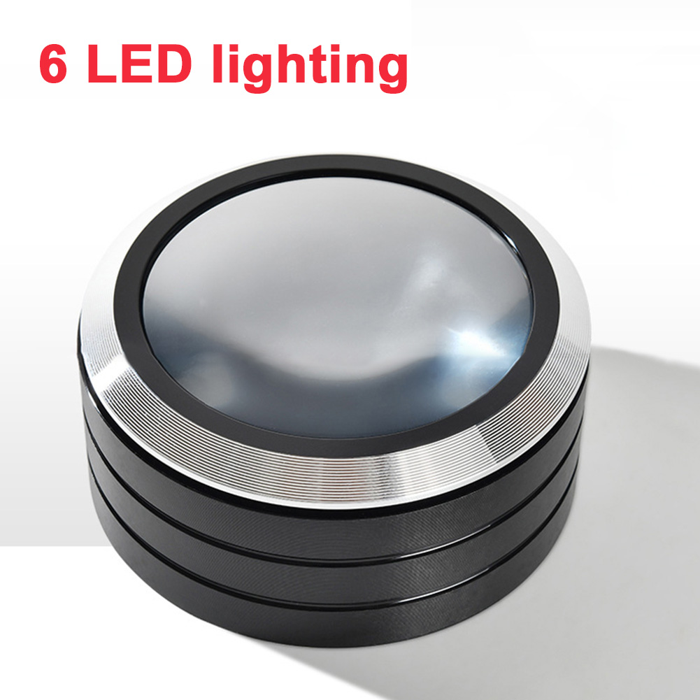 5X ドームデスクトップ虫眼鏡 6 LED シリンダー拡大鏡ミニ卓上拡大鏡宝石商コインマップアンティーク雑誌電子