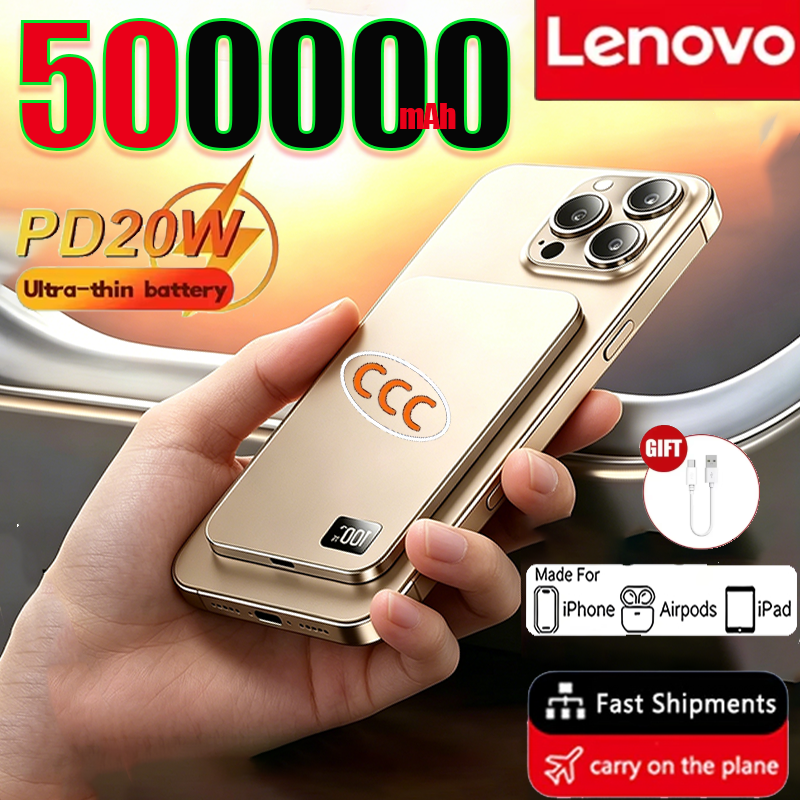 Lenovo 500000mAh PD22.5W Ultra-Slim Magnetic Power Bank Wireless Fast Charging for Magsafe External Battery For Xiaomi iPhone