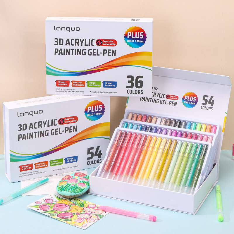 Languo 立体効果アクリル絵の具ジェルペンセット 1.0mmチップ カワイイ文房具 学生用カラー描画ペン 画材