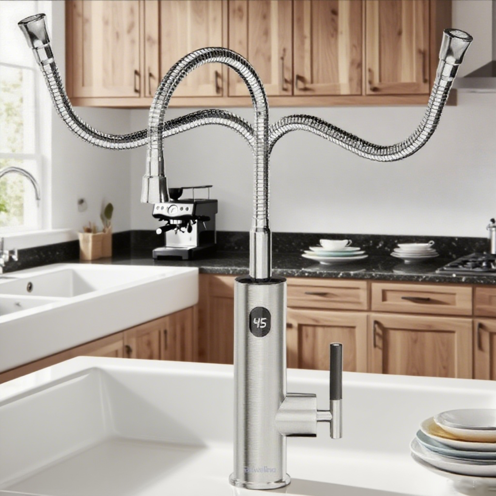 Briwellna 電気温水器流れるユニバーサルスパウトキッチン蛇口 2 で 1 ステンレス鋼電気蛇口 220V 加熱タップ