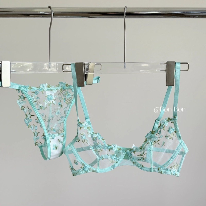 セクシーなフランスのランジェリーセット花柄刺繍薄手のメッシュブラジャーとソフトアンダーワイヤー快適サポート大きなバスト CA S-XL MOYISU ブラジャー