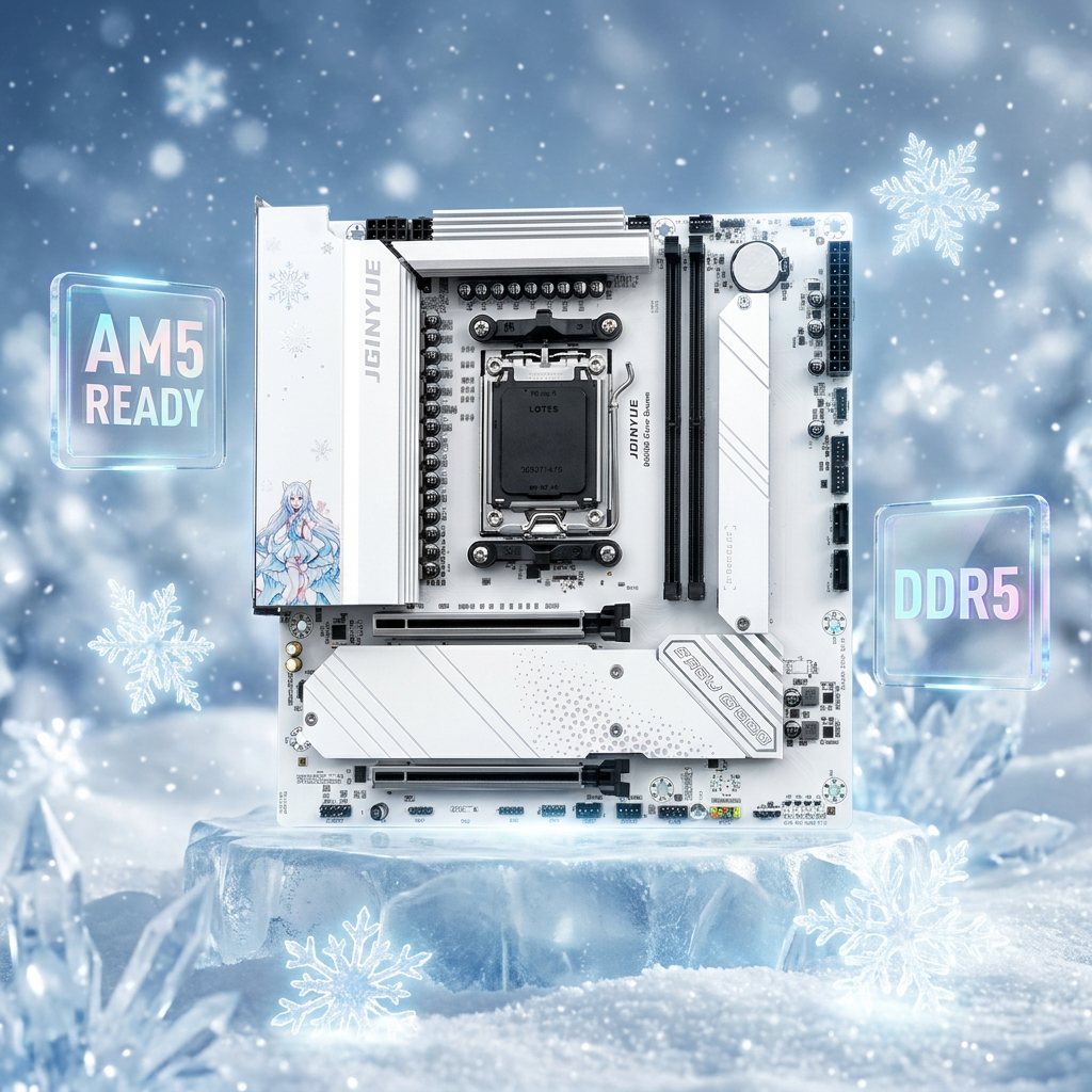 JGINYUE B650M Snow Dream マザーボード AM5 DDR5 AMD Ryzen 7000/8000/9000 シリーズ CPU 19 相電源 WiFi 6 ホワイトゲーミング用