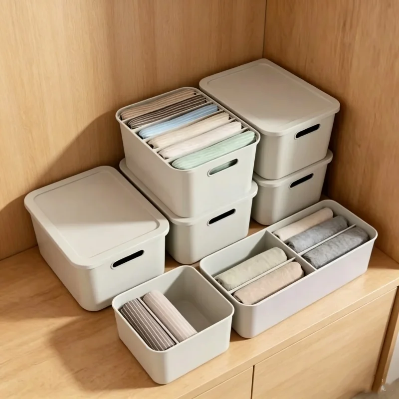 プラスチックパーティション収納容器積み重ね可能なワードローブオーガナイザー靴下下着パンツ家庭用日常衣類仕分けボックス