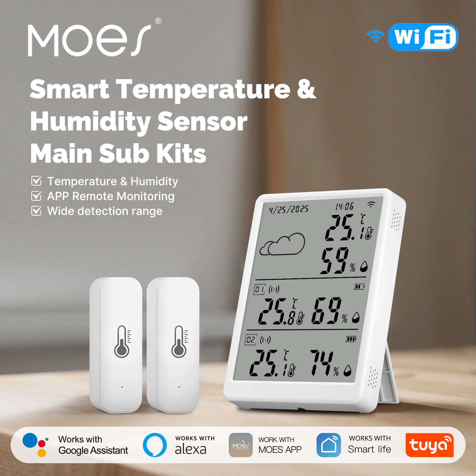 Tuya WiFi スマート温度湿度センサー LED スクリーンディスプレイ RF433 互換アプリモニタリング Alexa Google ホームサポート