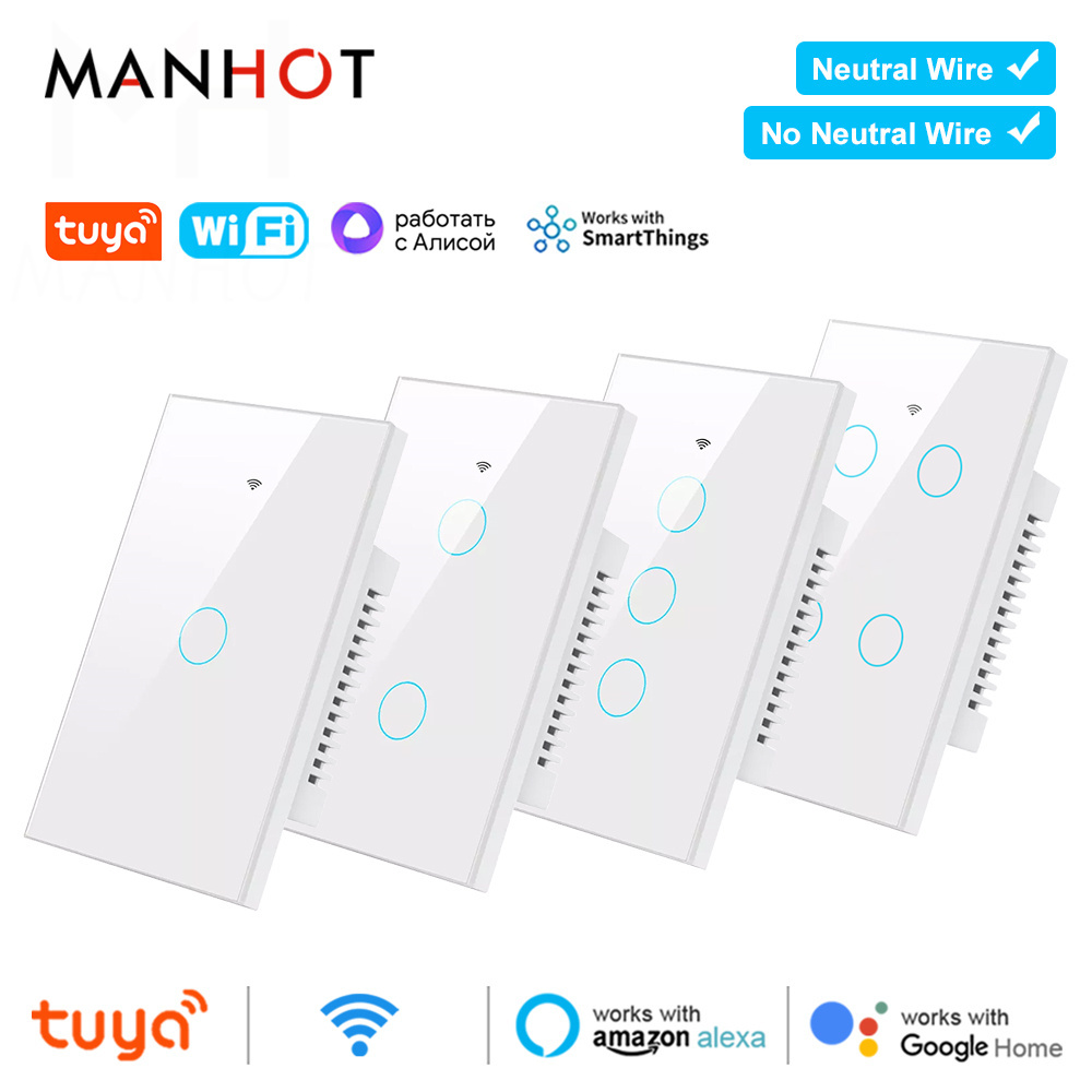 Tuya Wifi スマートタッチライトスイッチ US APP ワイヤレスリモート LED ライトスイッチ中性線不要作業 Alexa Google ホーム