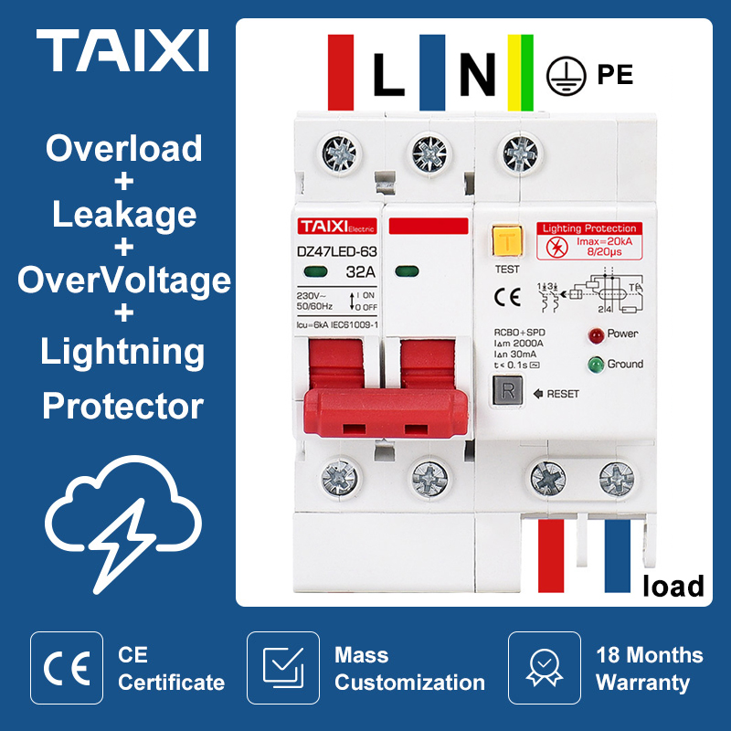 SPD 残留電流サーキットブレーカ、過負荷 RCD RCBO RCCB 雷保護 MCB 漏電サージプロテクター付き