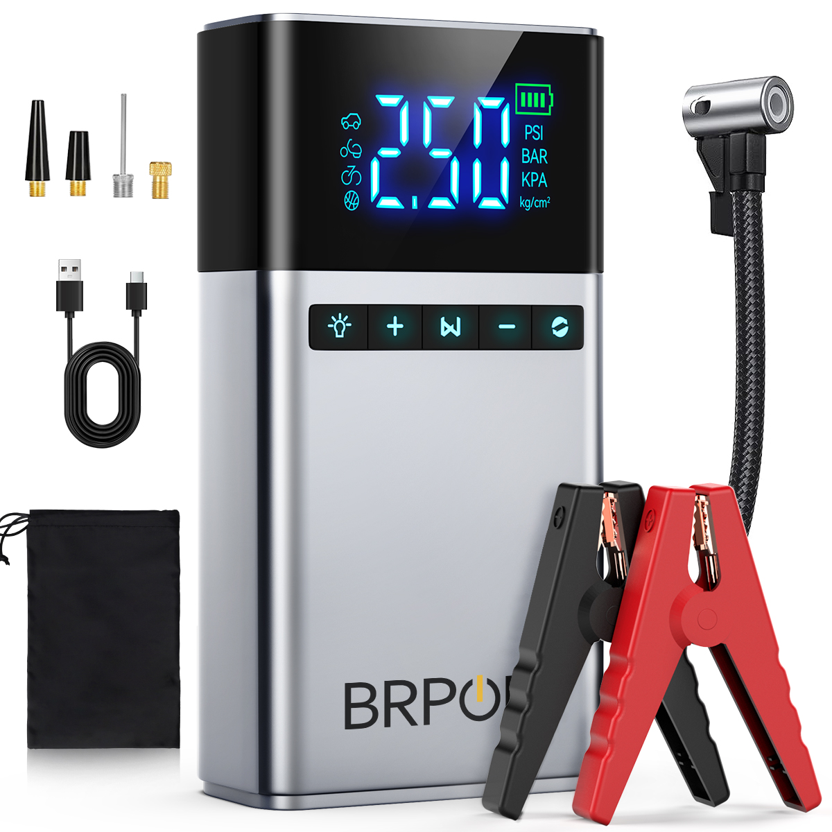 BRPOM 26800mAh ポータブルカースターター エアコンプレッサー付き 180 PSI 6000A スターター 12V 車バッテリースターターボックス 車バッテリージャンパースターター