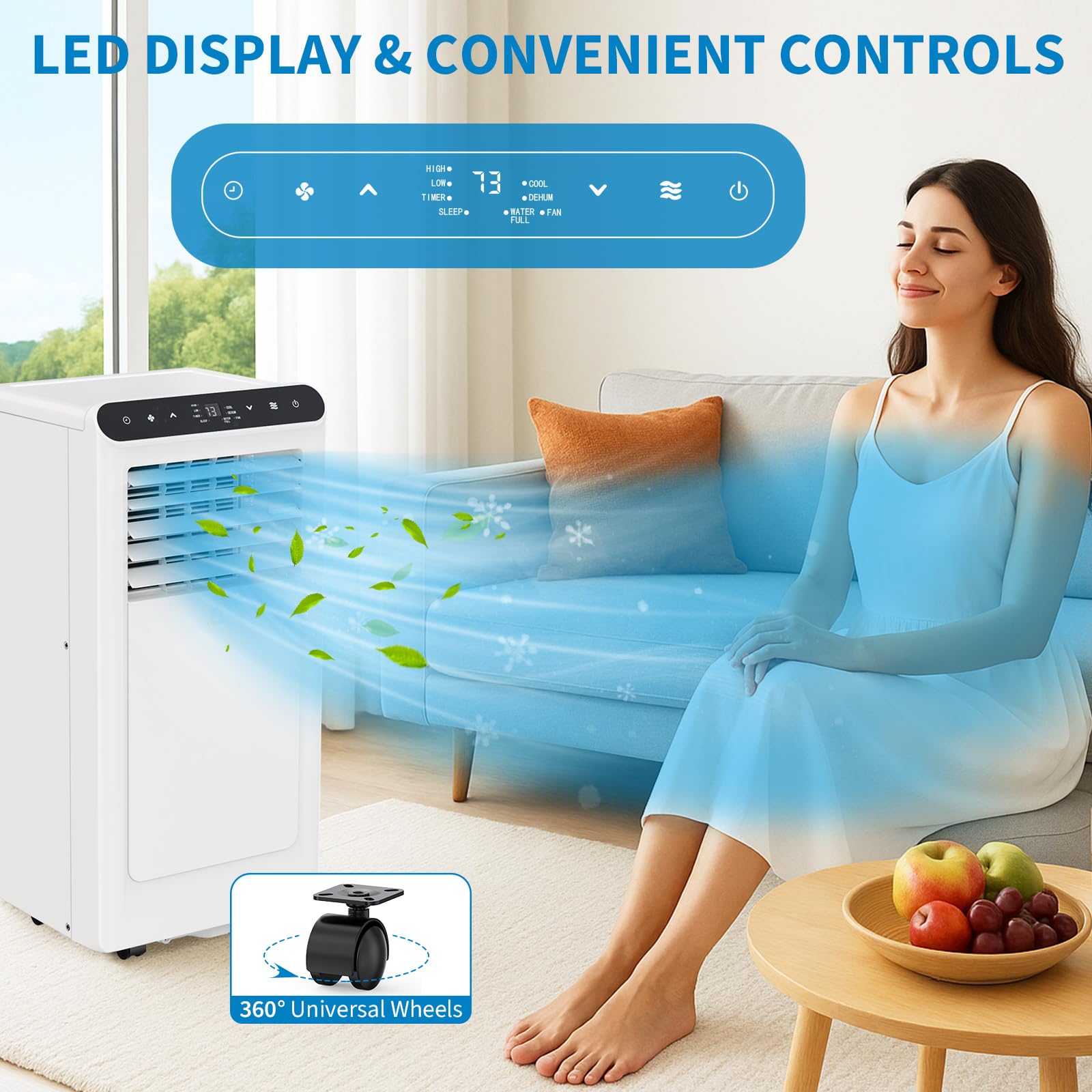 8000 BTU ポータブルエアコン、3 in 1 スマートコンパクト AC ユニット、パーソナルルームクーラー、ファン、除湿器、ウィンドウキット、簡単に移動、家庭用