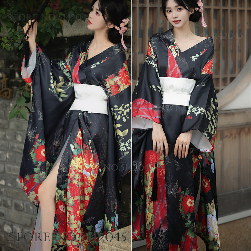 プリント花柄伝統的な日本の着物セクシーな芸者浴衣羽織バスローブアジア東方服エレガントな写真撮影服