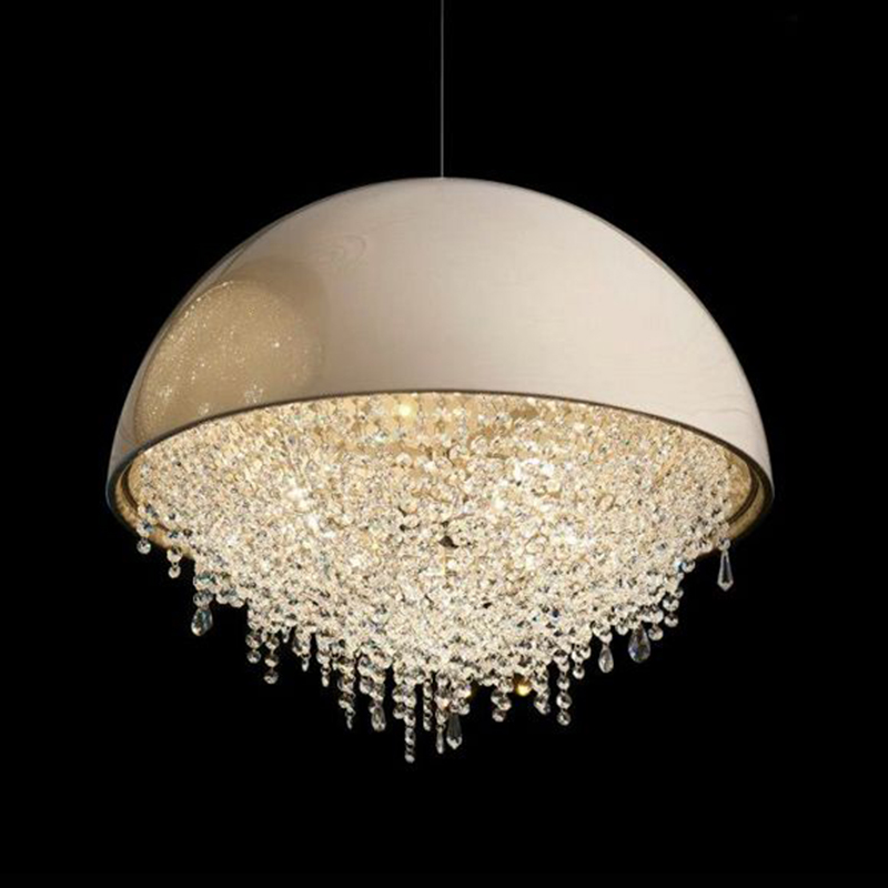 ミラノデザイナー高級クリスタルシャンデリア白黒 Led ラウンドシャンデリア照明ヴィラリビングルームダイニングルーム G9 電球