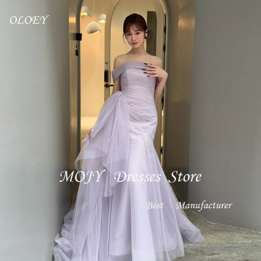 OLOEY エレガントなパープルマーメイド韓国イブニングドレスオフショルダーチュール結婚式の写真撮影ショールフォーマルパーティーウエディングドレス