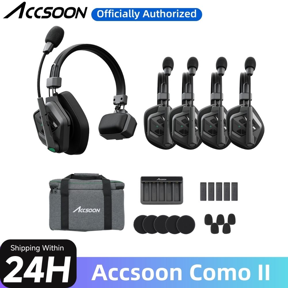 新しい Accsoon CoMo II AI 全二重ワイヤレス インターホン システム 5 人用 ENC 10H バッテリー寿命 1312 フィートのオーディオ入力/出力
