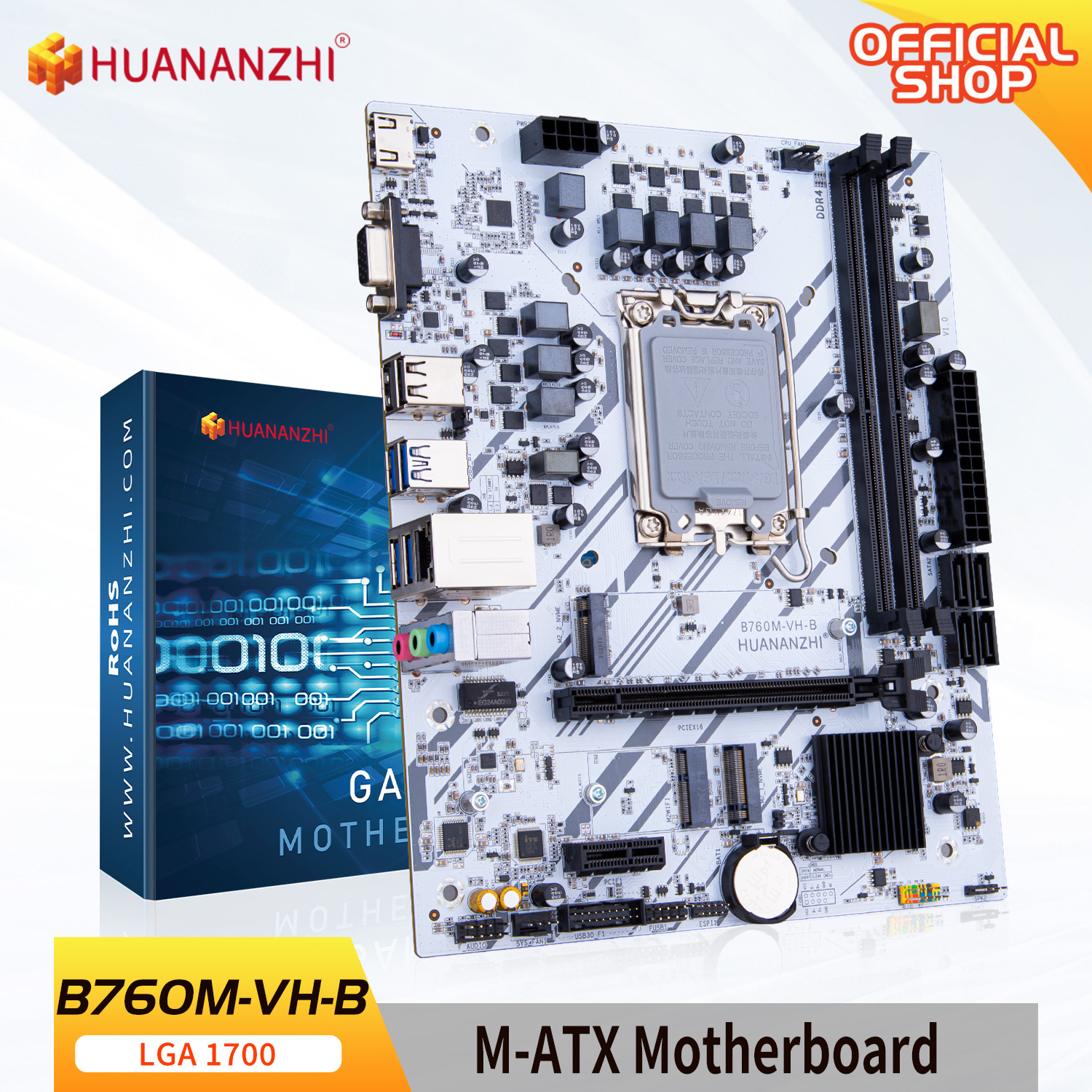 Huanazhi B760M VH B M-ATX DDR4 マザーボード サポート 12 13 14 Gen（Intel LGA 1700 CPU 12100F/12400F/12490F/12600F/12700F/13600F）