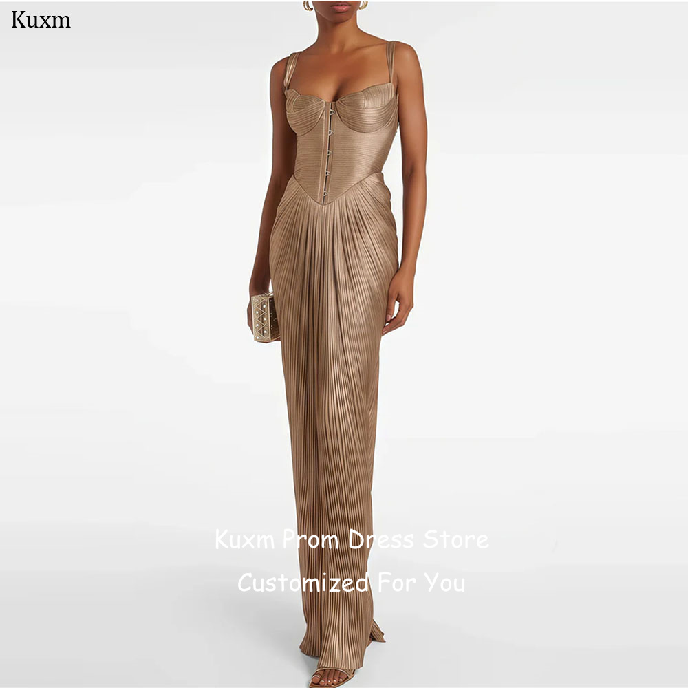 Kuxm シフォンフォーマルイブニングドレススパゲッティストラップバックレスヴィンテージウエディングドレスフロアレングスノースリーブパーティー衣装カスタマイズ