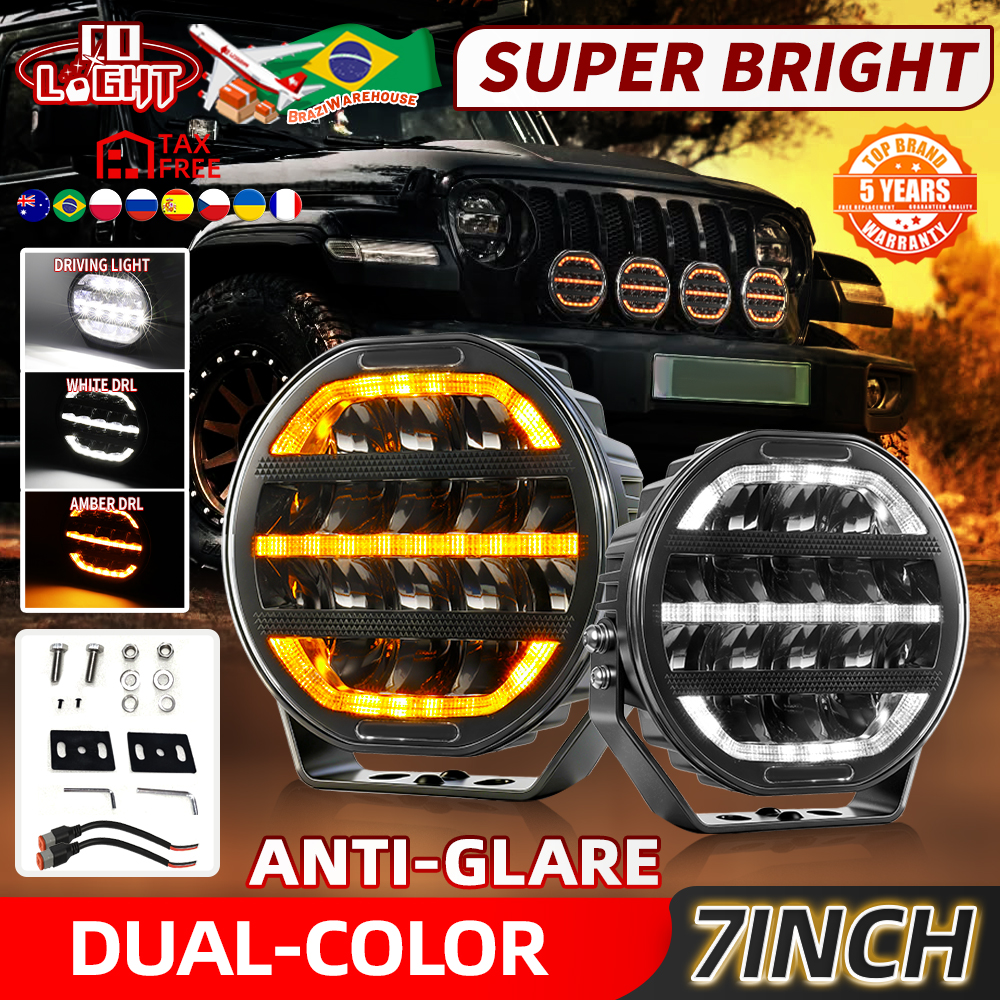 CO LIGHT アンチグレア 7 インチラウンド補助 Led ドライビングライトアンバーホワイト駐車場 DRL トラックオフロード使用 SUV トラクター 12V 24V