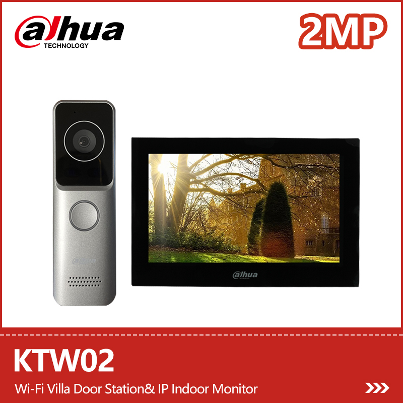 Dahua ビデオインターホンキット KTW02 2MP Wi-Fi ドアステーション 7 "TFT IP 屋内モニター双方向トーク PoE ドアベル VTO2311R-WP VTH2621G-WP