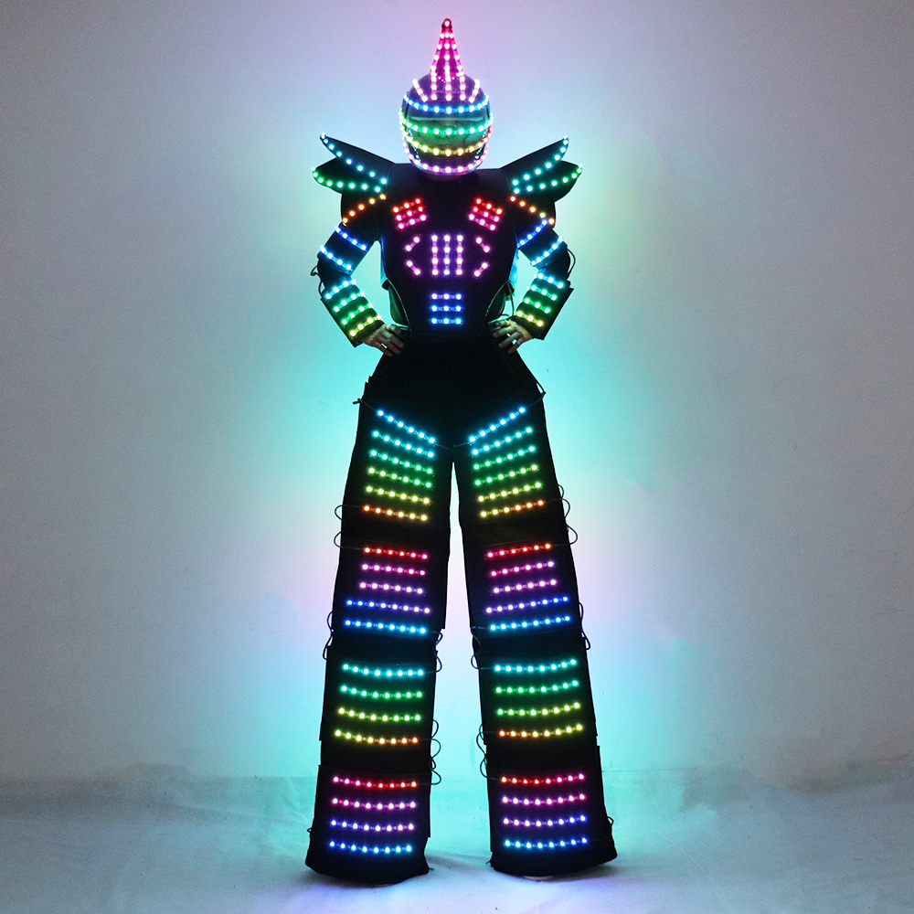 フルカラーピクセル LED ロボット衣装服ライトアップ竹馬ウォーカー服ヘルメットレーザー手袋 LED 発光ジャケットスーツ
