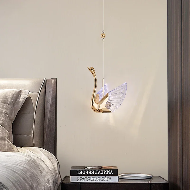 北欧クリエイティブ白鳥アートペンダントランプ研究寝室リビングルームレストランバー LED シャンデリアモダンな家の装飾照明器具