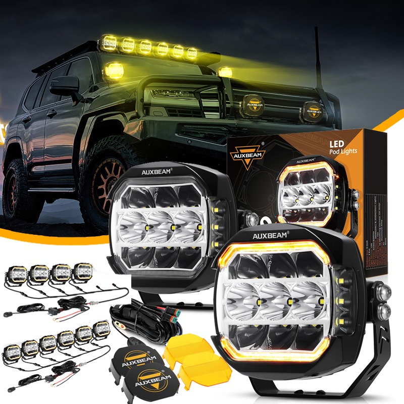 AUXBEAM 5 インチ LED ワークライトポッドスポットフラッドコンボドライビングライト DRL ターンシグナルランプ LED ドライビングポッドライト