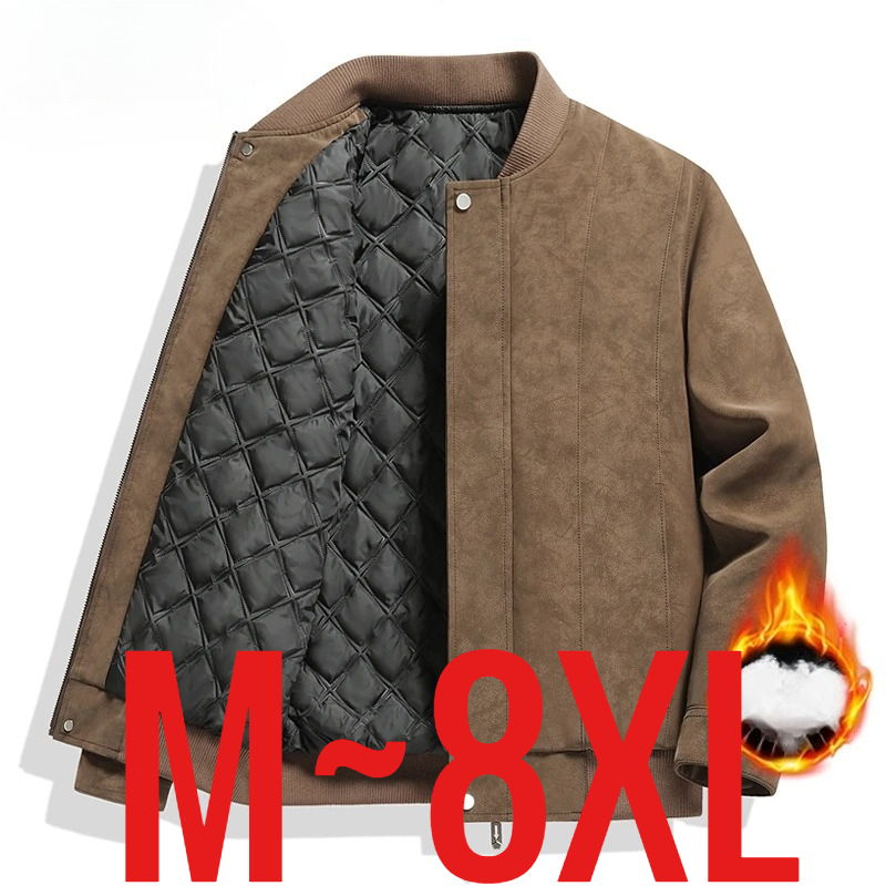 ビッグサイズ 8XL スエードレザージャケット男性綿パッド入りコートオートバイ男性オーバーサイズカレッジラージプラス冬ジッパーウインドブレーカー
