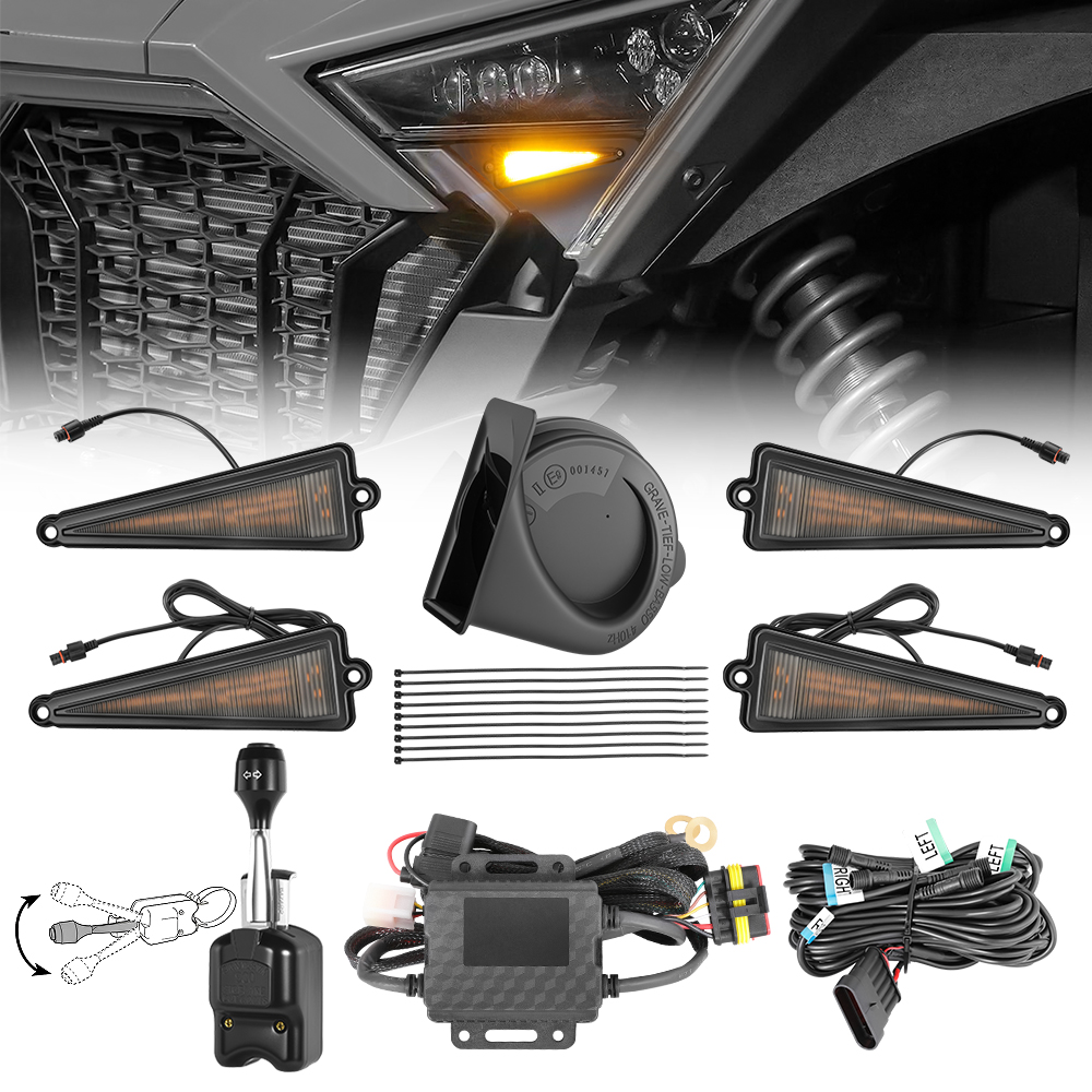 for Polaris Ranger, General, RZR UTV Turn Signal Horn Street Legal Kit Lever Column Switch Triangle LED Light ATV Blinker Hazard