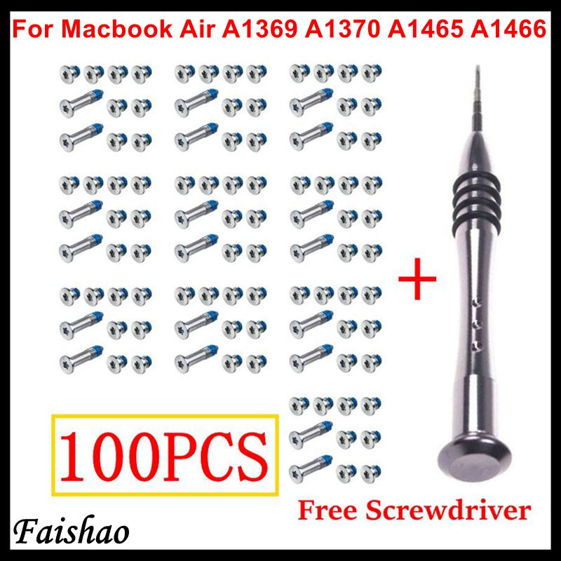 Faishao 100個/10セット Apple MacBook Air 11インチ 13インチ A1369 A1370 A1465 A1466用底面ケースカバーネジ（ドライバー付き）