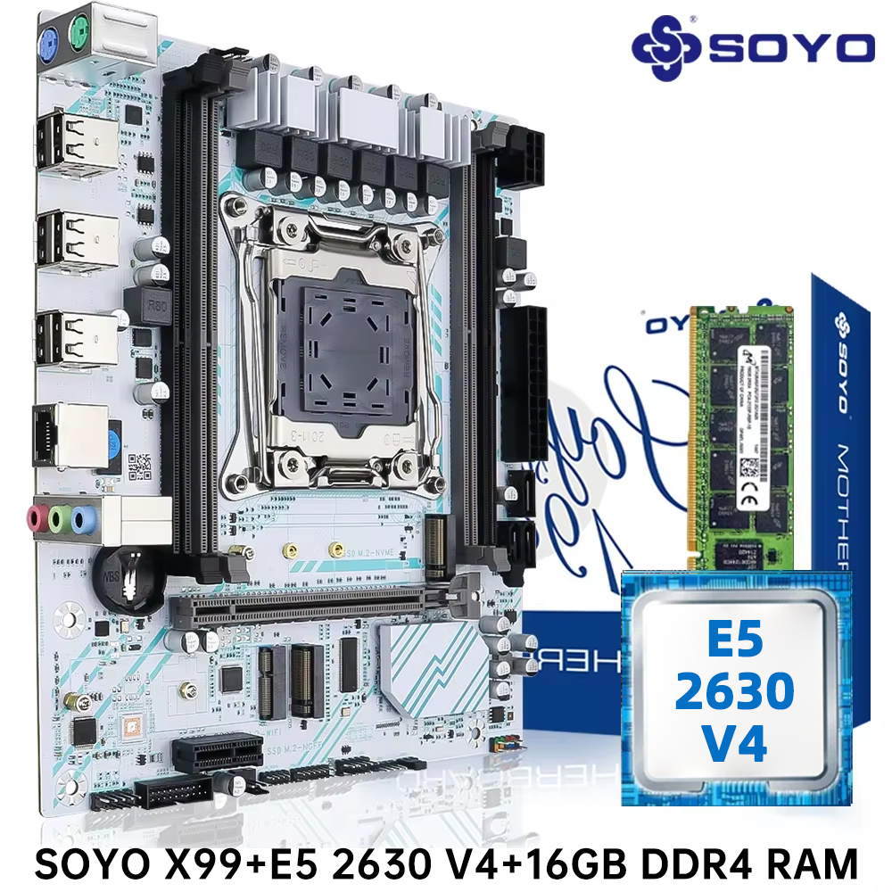 SOYO X99 マザーボード LGA 2011-3 セットキット Xeon E5 2630 V4 CPU プロセッサ 16G=1*16G DDR4 REG ECC RAM メモリ M.2 名コンピュータ用