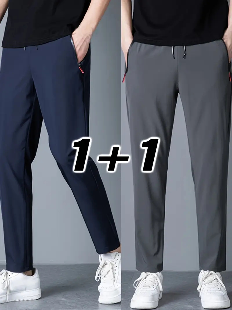 2 ピースメンズカジュアルパンツストレッチ弾性ウエストジョガー韓国クラシックブルーブラックグレー男性ブランドズボンプラスサイズ
