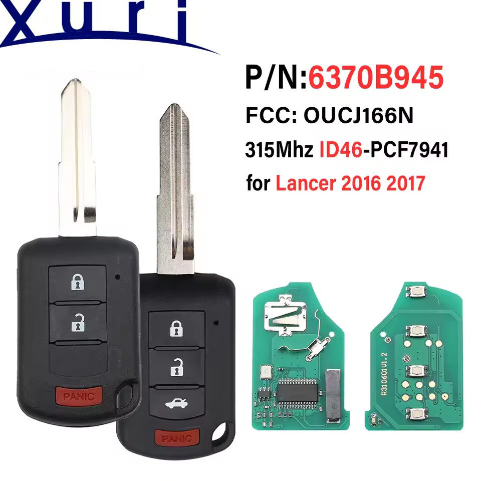 Xuri PN: 6370B945 リモートヘッド車キー 315MHz ID46 チップ三菱ランサー 2016 -2017 Fob FCC ID: OUCJ166N 2 1/3 1 ボタン