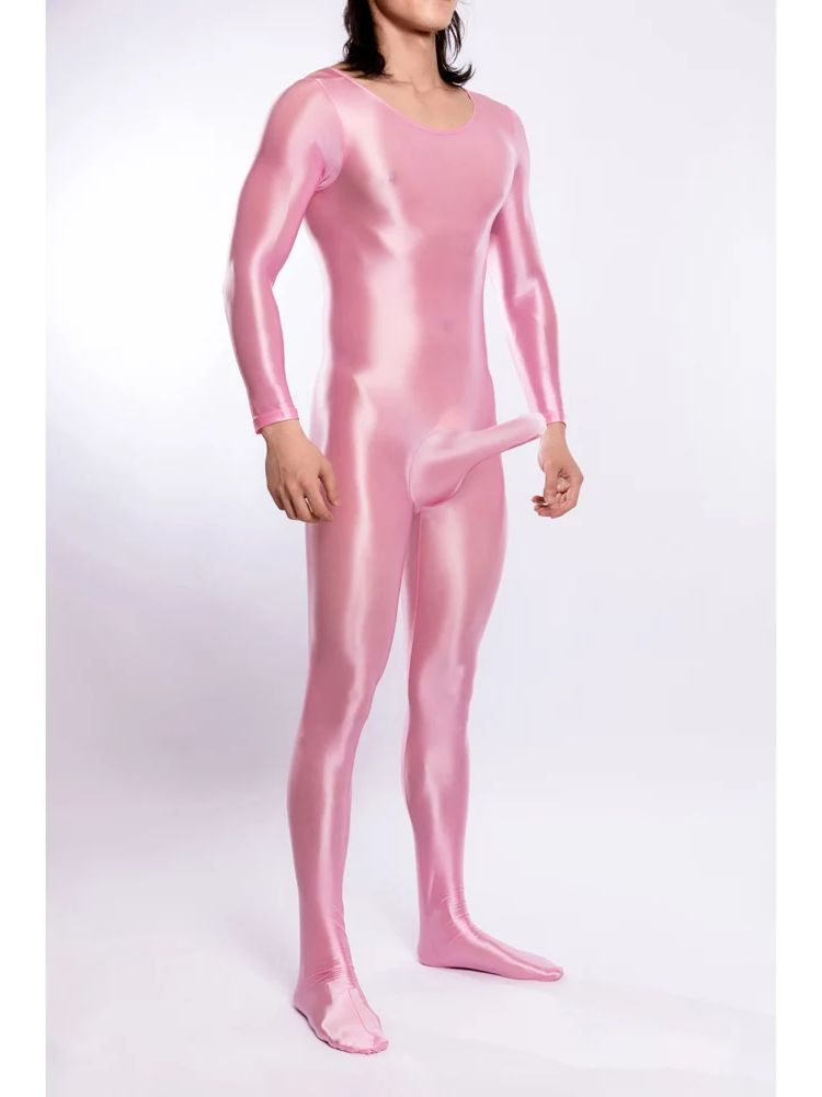 M-XL 光沢のある光沢のあるナイロンキャットスーツ Bodystocking ペニスシースボディスーツタイツセクシーなレオタード結合ユニタードランジェリーパジャマボディ