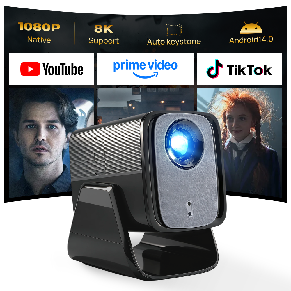 LYNCAST X5AR 短焦点ミニプロジェクター 1080P 8K サポート、Android 14 5G WiFi 6 デュアルスピーカー Bluetooth 5.4 ホームシアター用