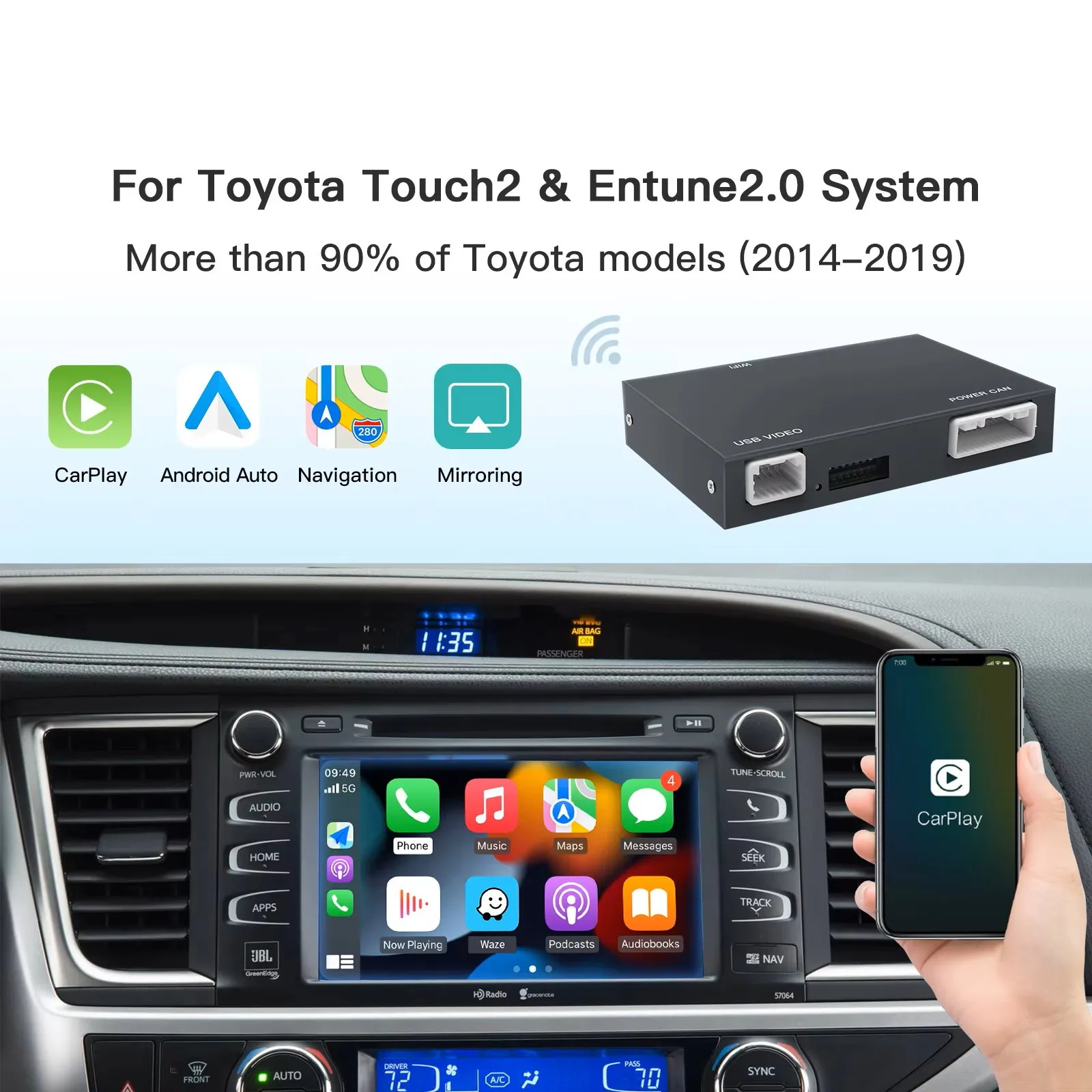 ワイヤレス Carplay Android Auto モジュール トヨタ タッチ 2 Entune 2.0 ハイランダー タンドラ シエナ プリウス ヤリス カムリ CHR - Car Connecti