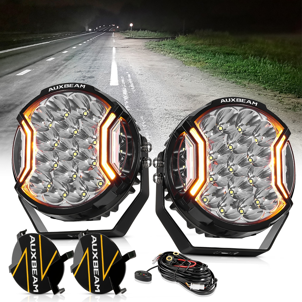 AUXBEAM V-ULTRA シリーズ 7 インチラウンド LED ドライビングライトアンバー DRL デイタイムランニングライト 226 ワットハイパースポットビームホワイトスポットライトポッド