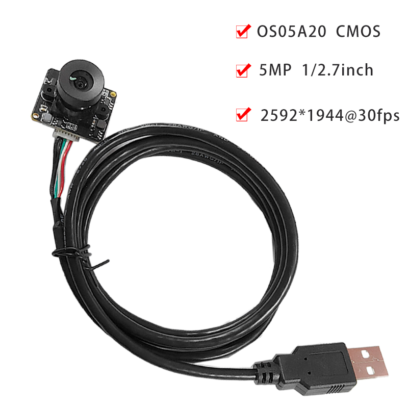 5MP OS05A20 センサー USB カメラモジュール 95 度 30fps カラー MJPG/YUV 低照度ボード UVC フリードライブ 2592*1944 ヘルメット用