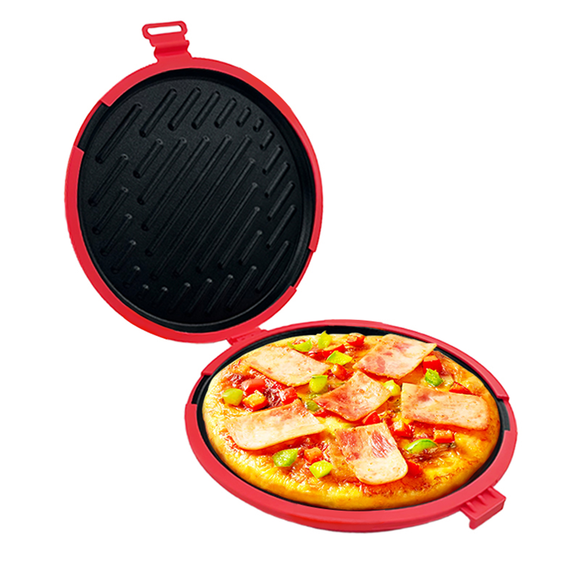 新しい丸い電子レンジピザサンドイッチベーキングパンは、オーブンピザビーフバーガーパンメーカーに置くことができます