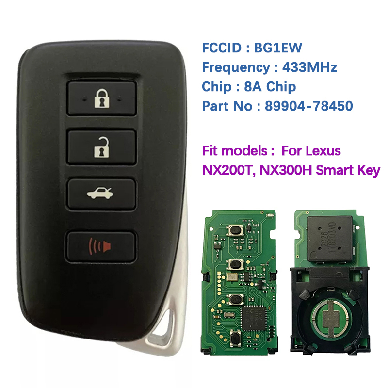 CN052004 アフターマーケット 4 ボタンスマートキーレクサス NX200T NX300H リモート BG1EW P1 A8 DST-AES チップ 433MHz 89904-78450