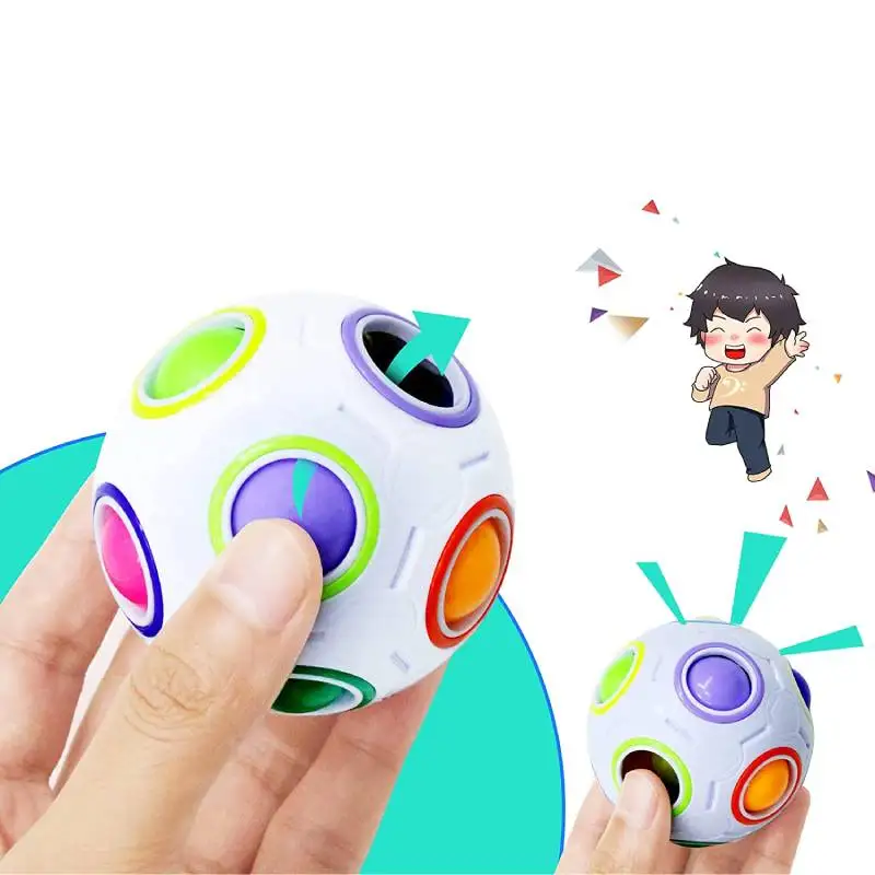 レインボーパズルボール マジックスピードキューブボール 楽しいストレス解消グッズ マジックボール 感覚おもちゃ パズルフィジェットボール 子供用 自閉症 大人用