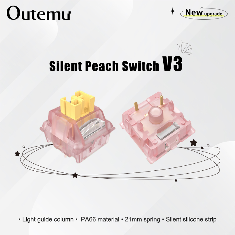 Outemu サイレントピーチ V3 スイッチメカニカルキーボードリニアスイッチライトガイドポール 5 ピンホットスワップ PA66 潤滑済み POM 21 ミリメートルスプリング