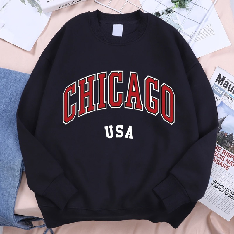 シカゴ米国クラシックシティグラフィック服トレーナー男原宿ルーズ服 O ネックプルオーバー紳士服フリースフリースプルオーバー