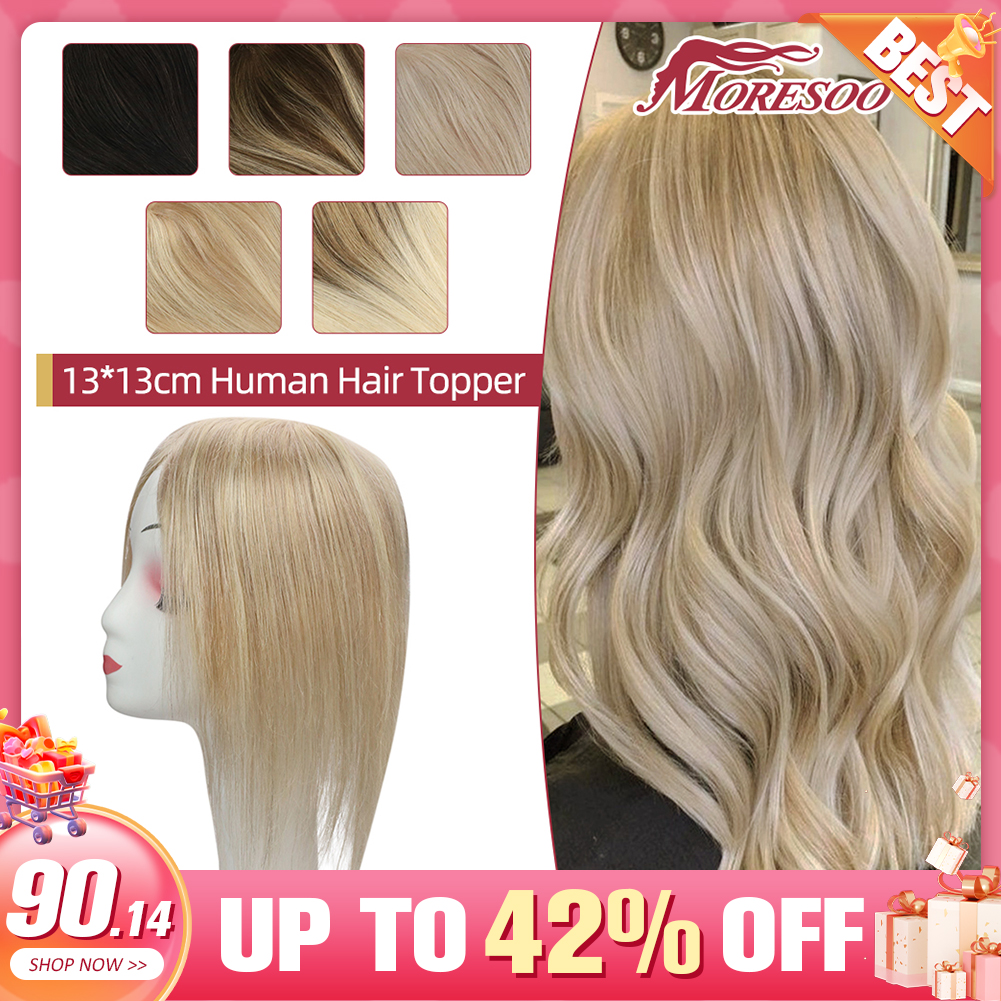 Moresoo ヘアトッパー 100% 本物の人毛マシン レミーヘア ブラジリアン クリップ ヘアピース 女性用 モノラルと PU トップ ストレート