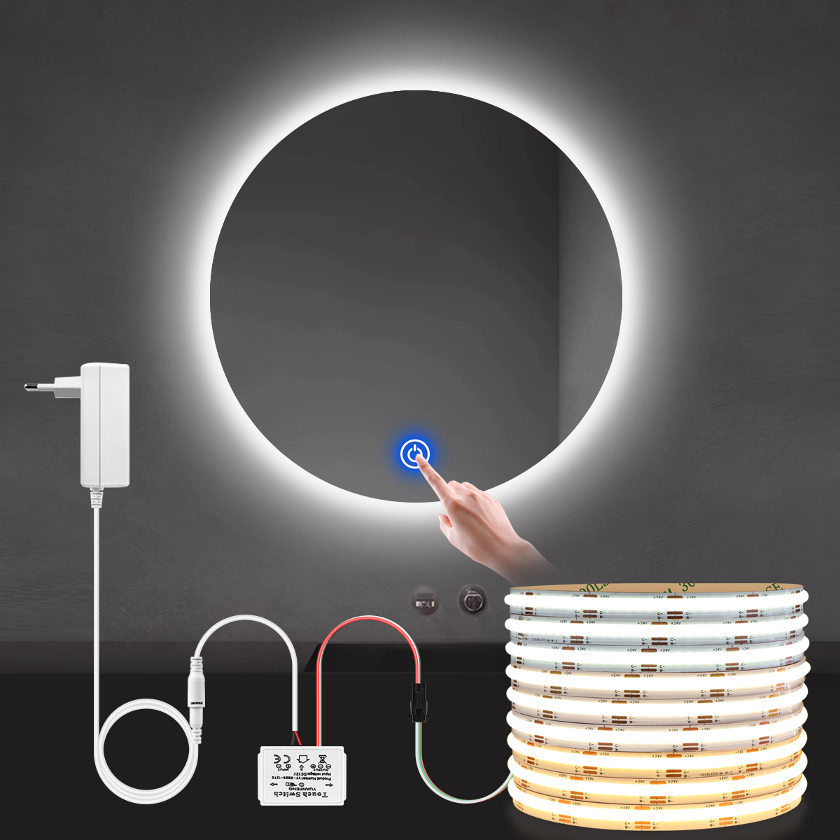24V COB LED ライトストリップ Led ドレッシングテーブルライト CCT タッチセンサースイッチ調光可能な壁浴室化粧鏡照明装飾