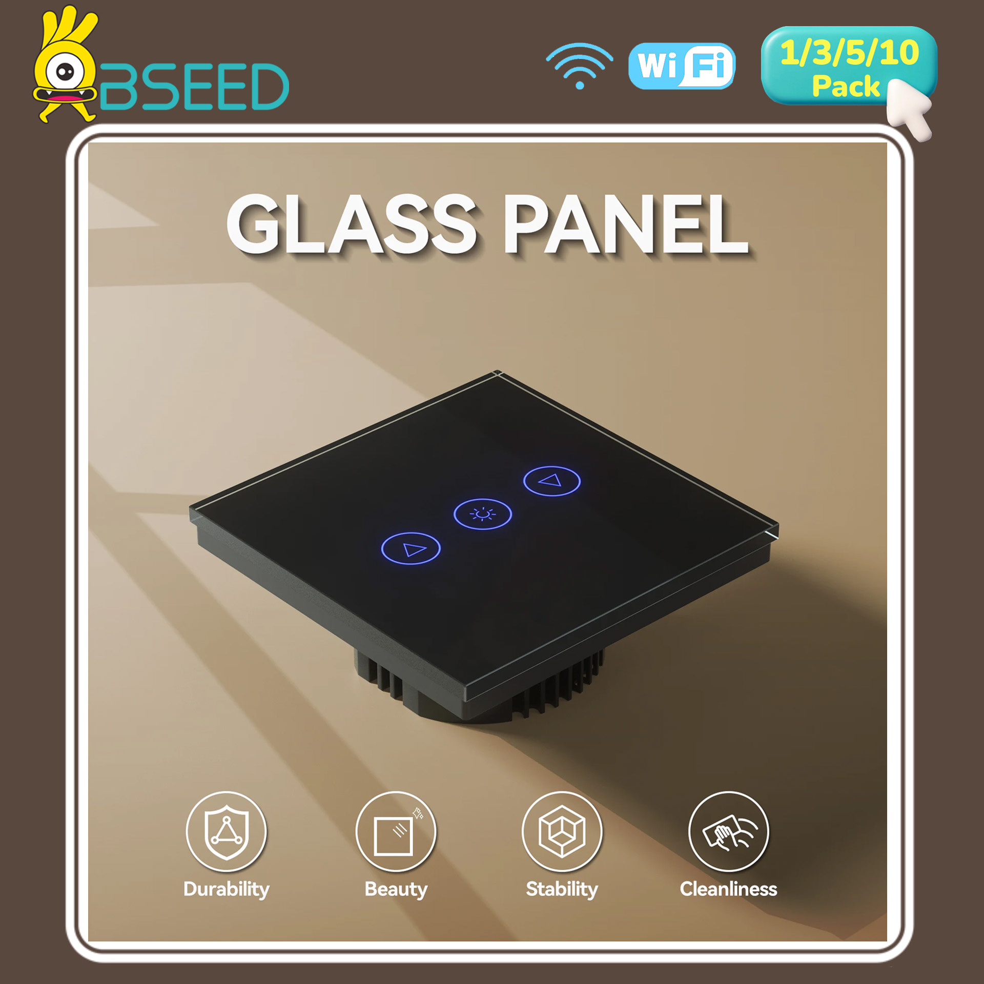 BSEED WIFI 調光スイッチスマート調光可能な LED ライトスイッチブルーバックライトガラス Tuya APP 壁スイッチ EU Alexa Yandex 制御