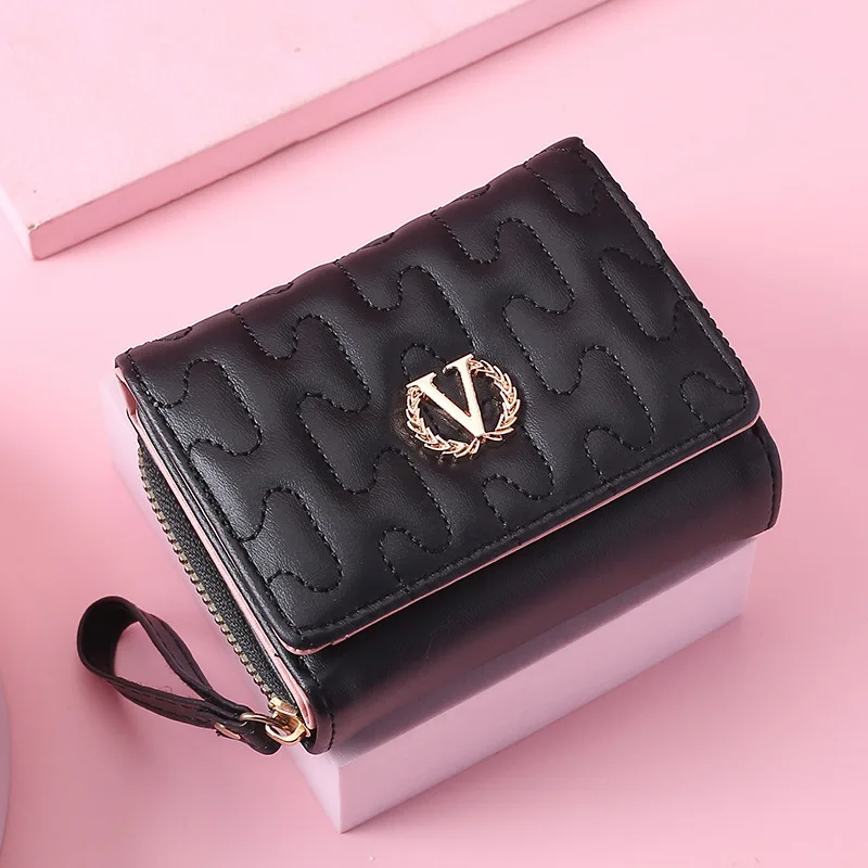 女性の財布ショート財布女性クラッチマネーバッグ V レターパター女性小銭入れカード ID ホルダージッパー財布リストレットバッグ