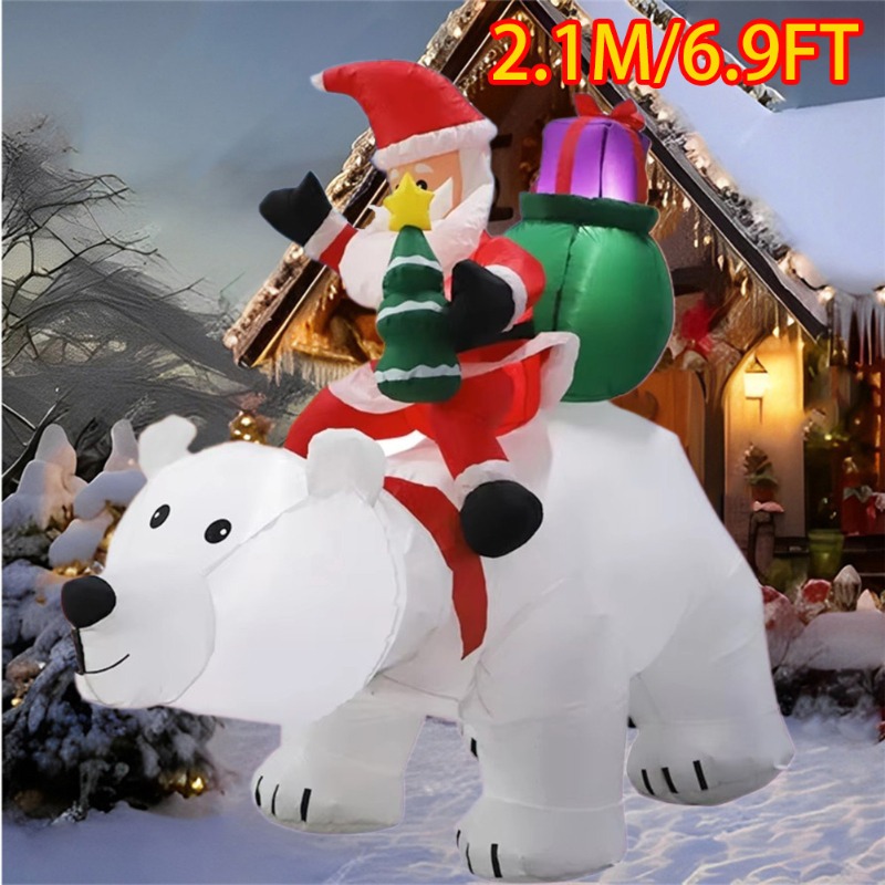 インフレータブルおもちゃサンタライドシロクマシェイクヘッドクリスマスインフレータブルモデル発光クリスマス雰囲気装飾モデル